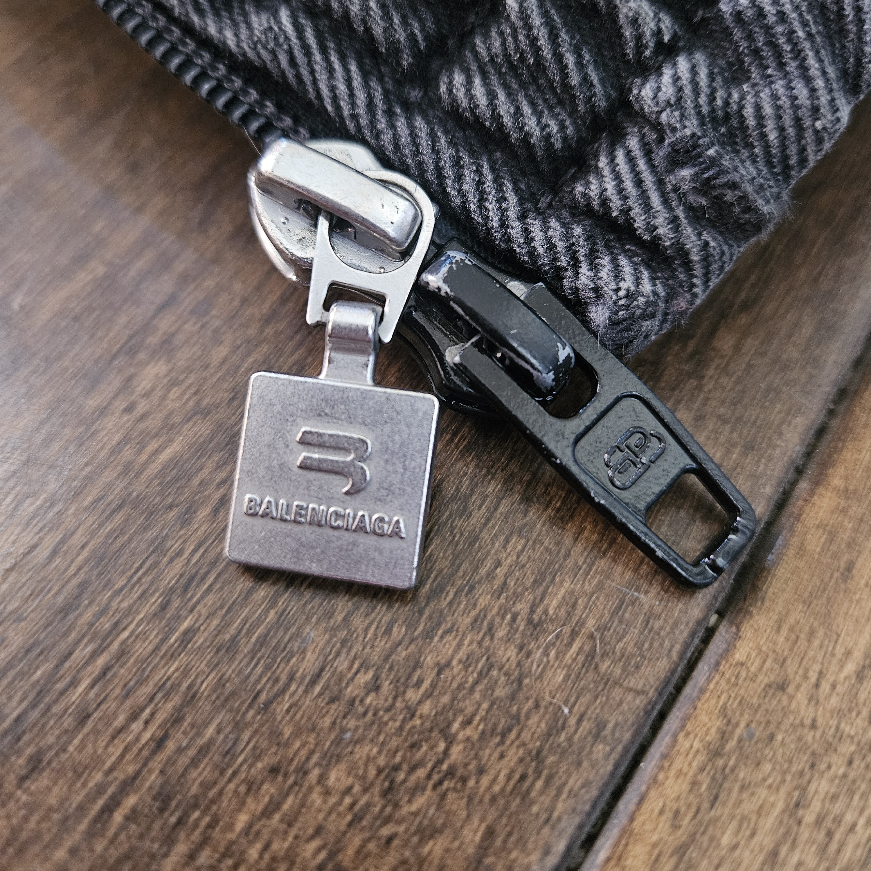 Balenciaga branded zipper hardware detail